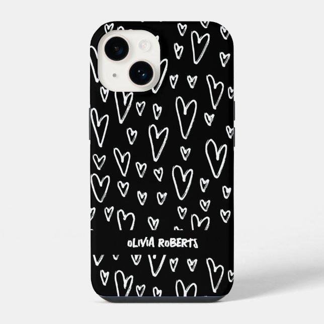 Stylish White Chalk Hearts Pattern Personalized iPhone Case (Back)