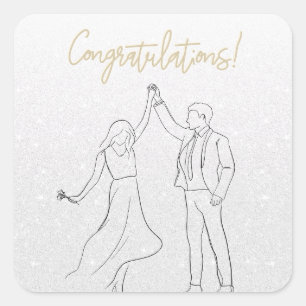 Stylish White Congratulations Wedding Card Square Sticker