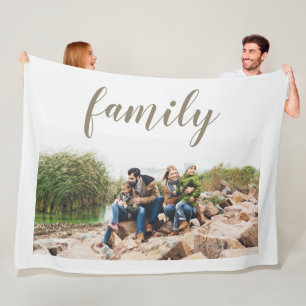 Stylish White Custom Family Photo Fleece Blanket