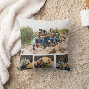 Stylish White Custom Multi Photo Collage Throw Pillow
