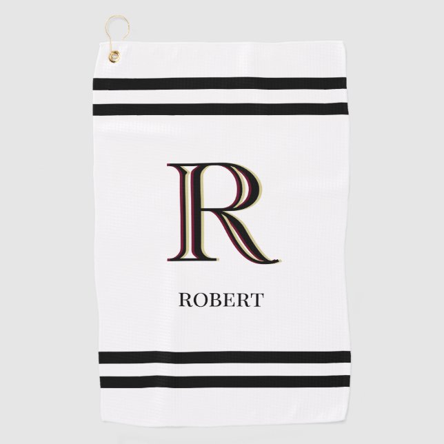 Stylish White Custom Personalized Monogram Name    Golf Towel (Front)