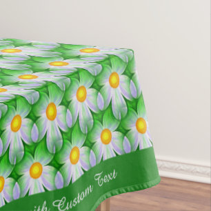 Stylish White Daisy Pattern Green Personalized Tablecloth