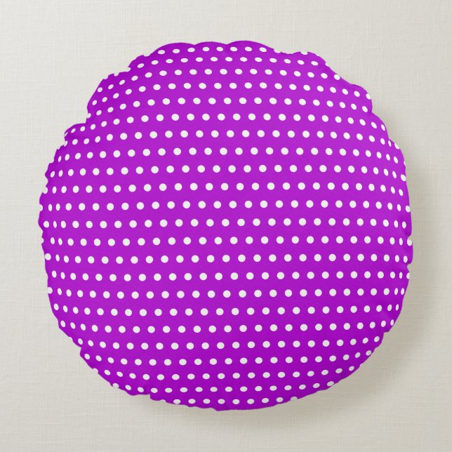 Stylish White Dots Pattern Lovely Purple Round Pillow (Front)