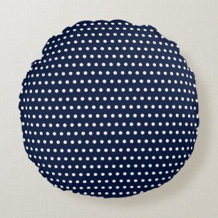 Stylish White Dots Pattern On Beautiful Dark Blue Round Pillow