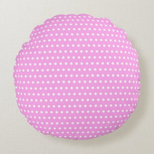 Stylish White Dots Pattern On Girly Pink Round Pillow