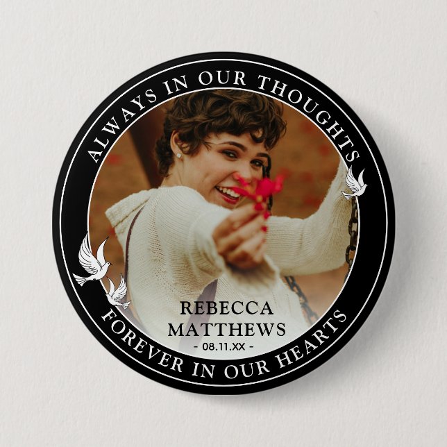 Stylish White Doves Photo & Memorial Keepsake 3 Inch Round Button (Front)