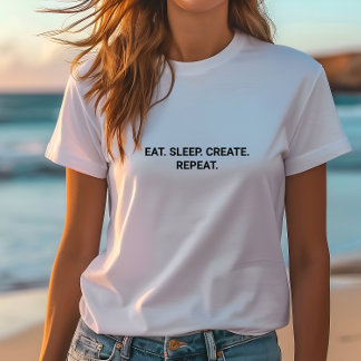 Stylish White Eat Sleep Create Repeat Slogan T-Shirt