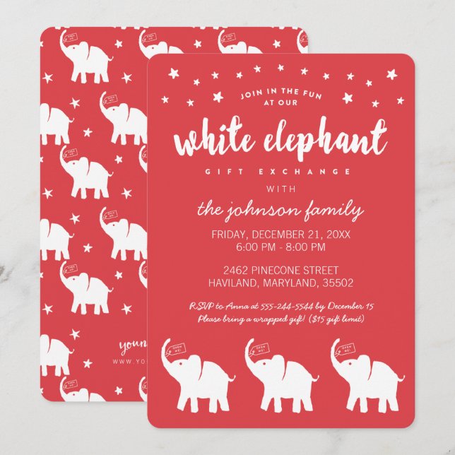 Stylish White Elephant Holiday Party Invitations (Front/Back)