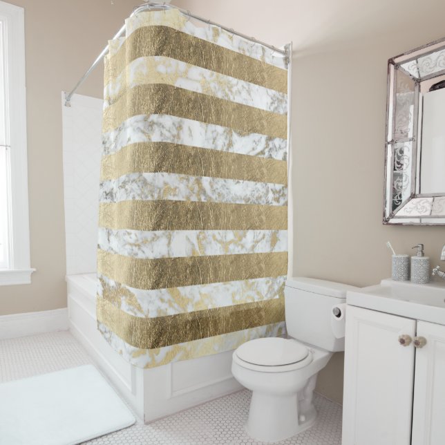 Stylish white faux gold marble stripes pattern sho (In Situ)