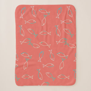 Stylish White Fish Pattern Sea Theme Throw Blanket