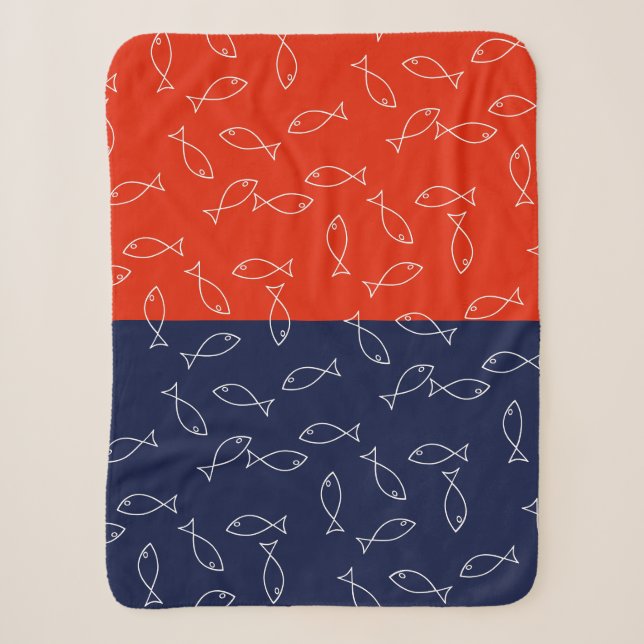 Stylish White Fish Pattern Sea Theme Throw Blanket (Front)