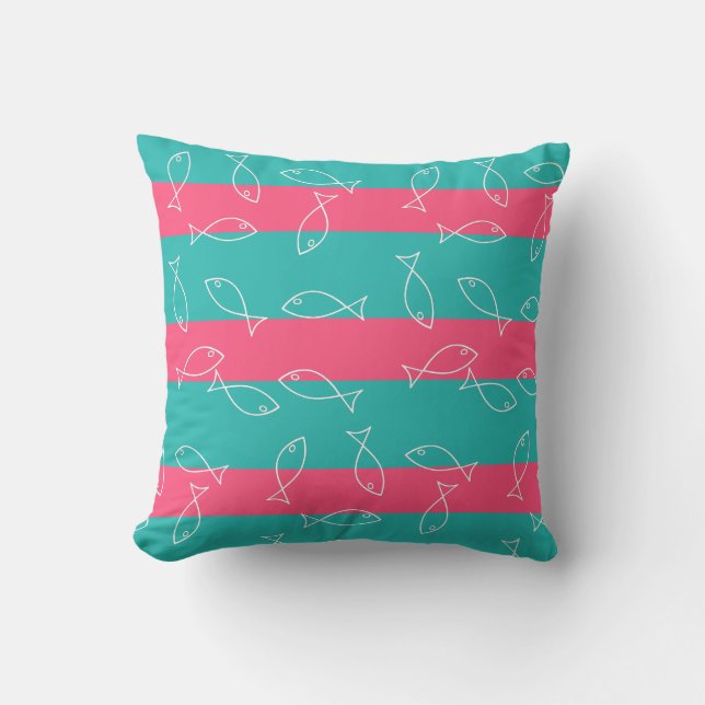 Stylish White Fish Pattern Sea Theme Throw Pillow (Front)