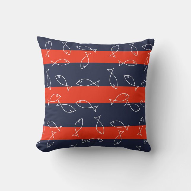 Stylish White Fish Pattern Sea Theme Throw Pillow (Front)
