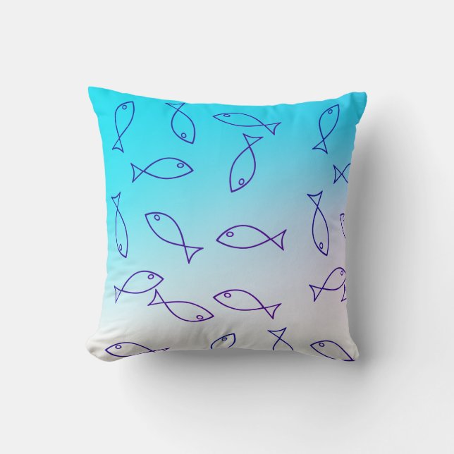 Stylish White Fish Pattern Sea Theme Throw Pillow (Front)