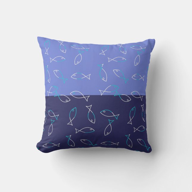 Stylish White Fish Pattern Sea Theme Throw Pillow (Front)