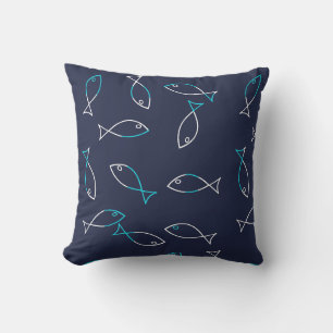 Stylish White Fish Pattern Sea Theme Throw Pillow