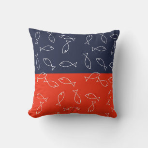 Stylish White Fish Pattern Sea Theme Throw Pillow