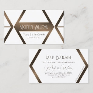 Stylish White Geometric Brown Shimmer Professional Business Card