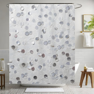 Stylish White Glitter Sequin Shower Curtain