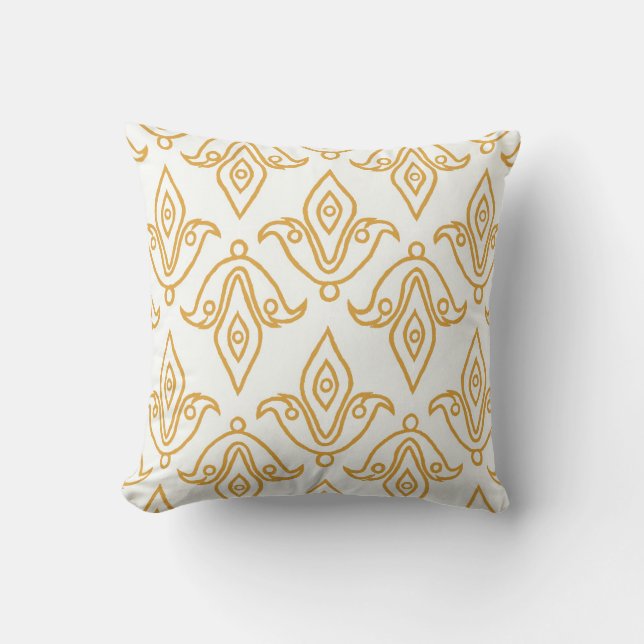 Stylish White, Gold, Fleur-de-Lys Pattern Throw Pillow (Front)