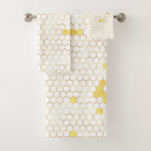 Stylish White Gold Honeycomb Bath Towel Set