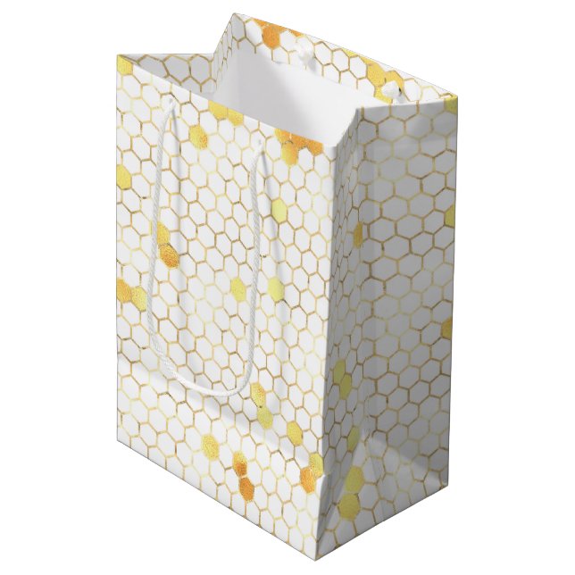 Stylish White Gold Honeycomb Medium Gift Bag (Front Angled)