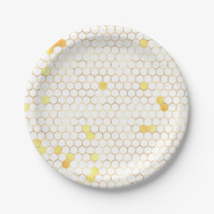 Stylish White Gold Honeycomb Paper Plate