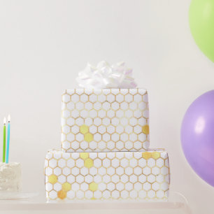 Stylish White Gold Honeycomb Wrapping Paper