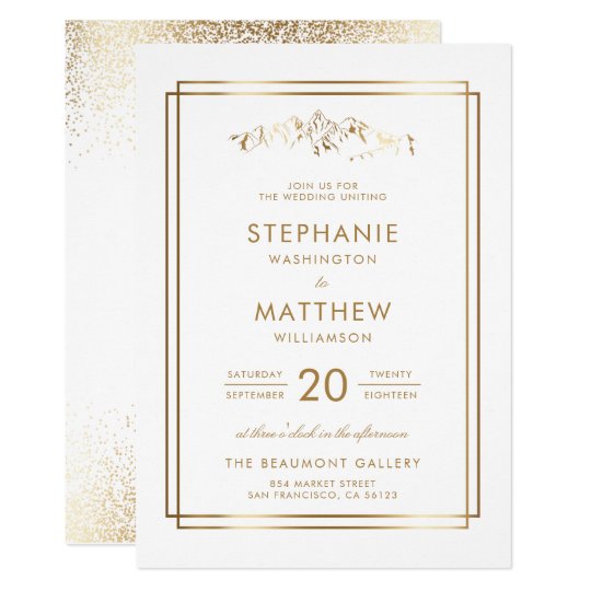 Stylish White & Gold Mountain Wedding Card