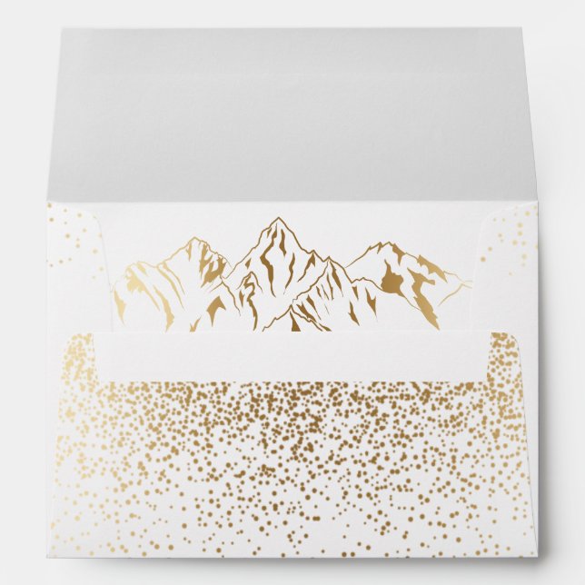Stylish White & Gold Mountain Wedding Envelopes (Back (Bottom))