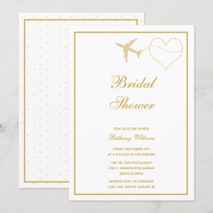 Stylish White Gold Travel Bridal Shower Invitation