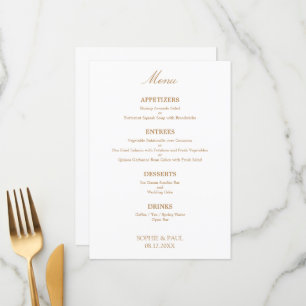 Stylish White Golden Beige Wedding Menu