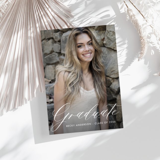 stylish white graduation save the date postcard (Creator Uploaded)