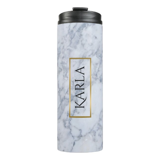 Stylish White & Grey Marble Print Thermal Tumbler (Front)