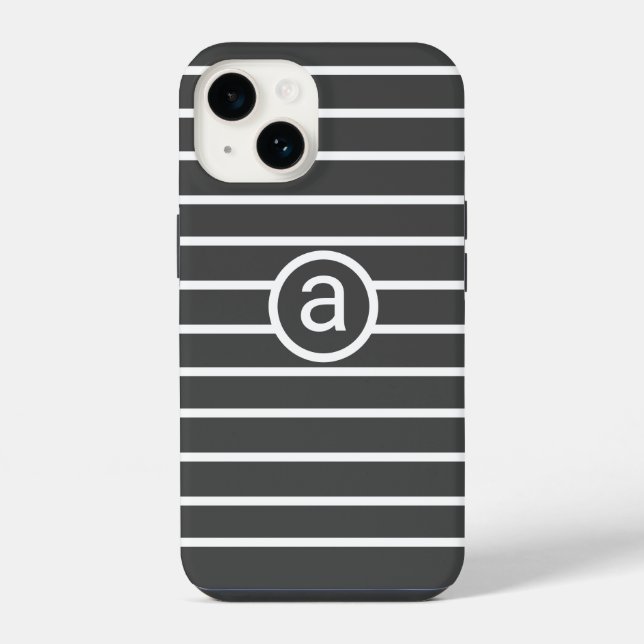 Stylish White grey pattern Monochromatic Name iPhone Case (Back)