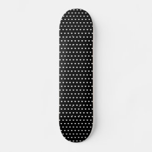 Stylish White Hearts Pattern On Black Skateboard