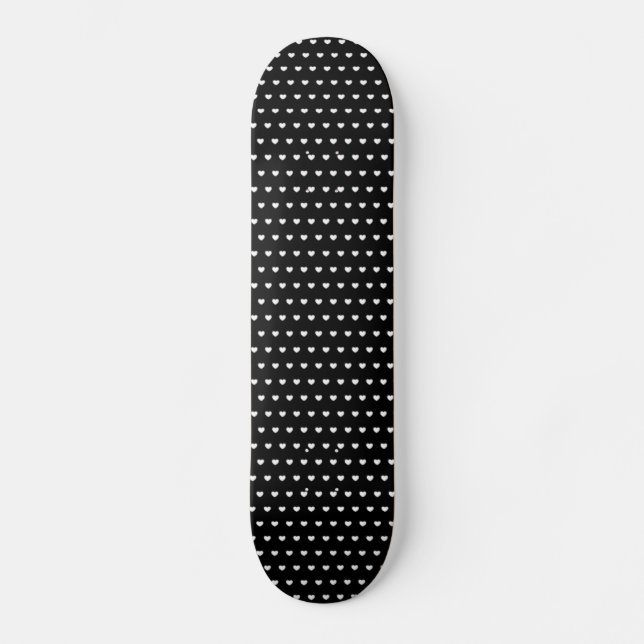 Stylish White Hearts Pattern On Black Skateboard (Front)