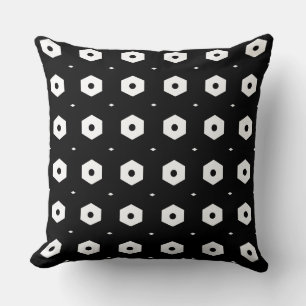 Stylish White Hexagon on Black Throw Pillow