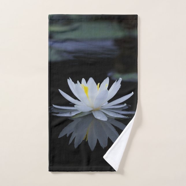 Stylish White Lotus Flower Landscape, Zen Bath Towel Set (Hand Towel)