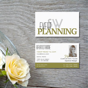 Stylish White Olive Green Monogram and Photo Business Card