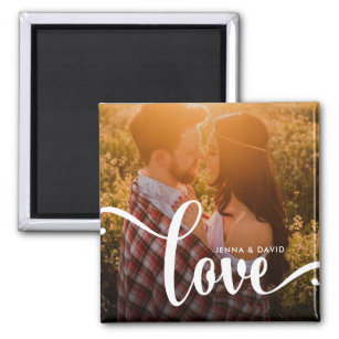Stylish White Overlay   Love with Photo Magnet