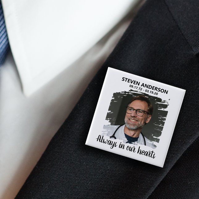 Stylish White Photo Funeral 2 Inch Square Button (Creator Uploaded)