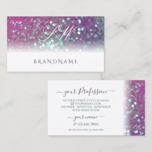 Stylish White Pink Teal Sparkling Glitter Initials Business Card