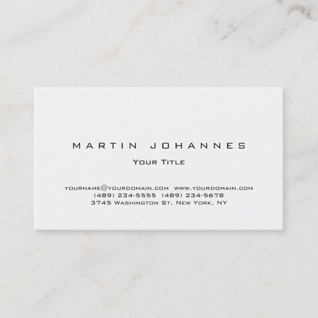 Stylish white plain professional business card (Front)