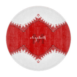 Stylish White Red Lace Personalize It Home decor Cutting Board