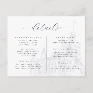 Stylish White Script Castle Wedding Details Enclosure Card