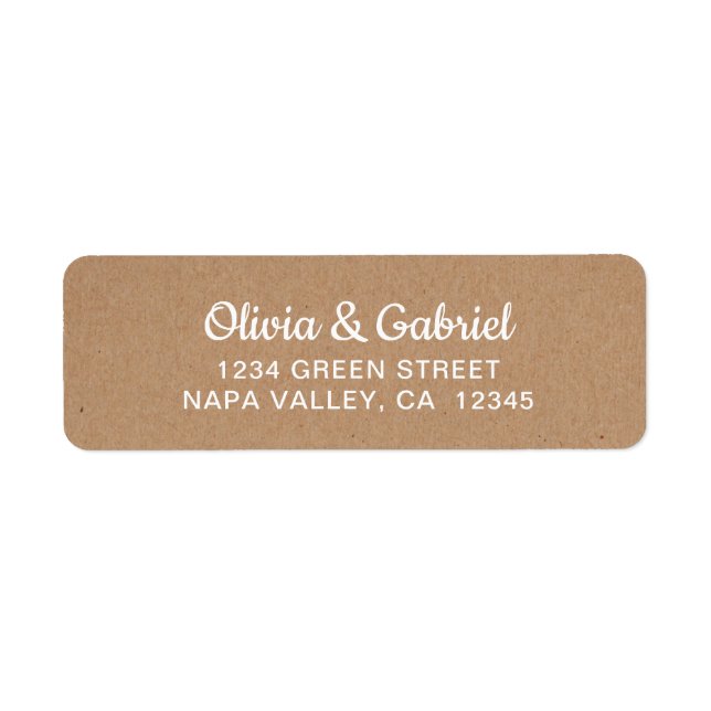 Stylish white Script Kraft Wedding Return Address (Front)