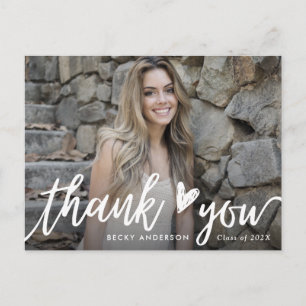 stylish white script thank you graduation postcard