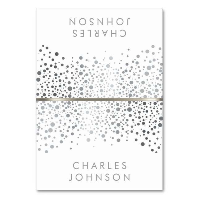 Stylish White & Silver Confetti Dots | Place Cards (Front)