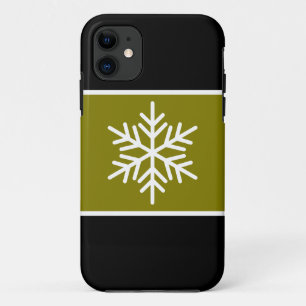 Stylish White Snowflake Golden Olive Black Stripes iPhone 11 Case
